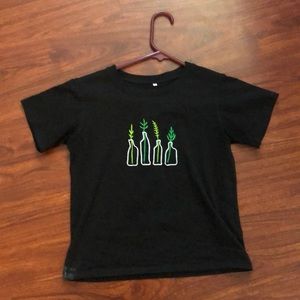 Black embroidered shirt.